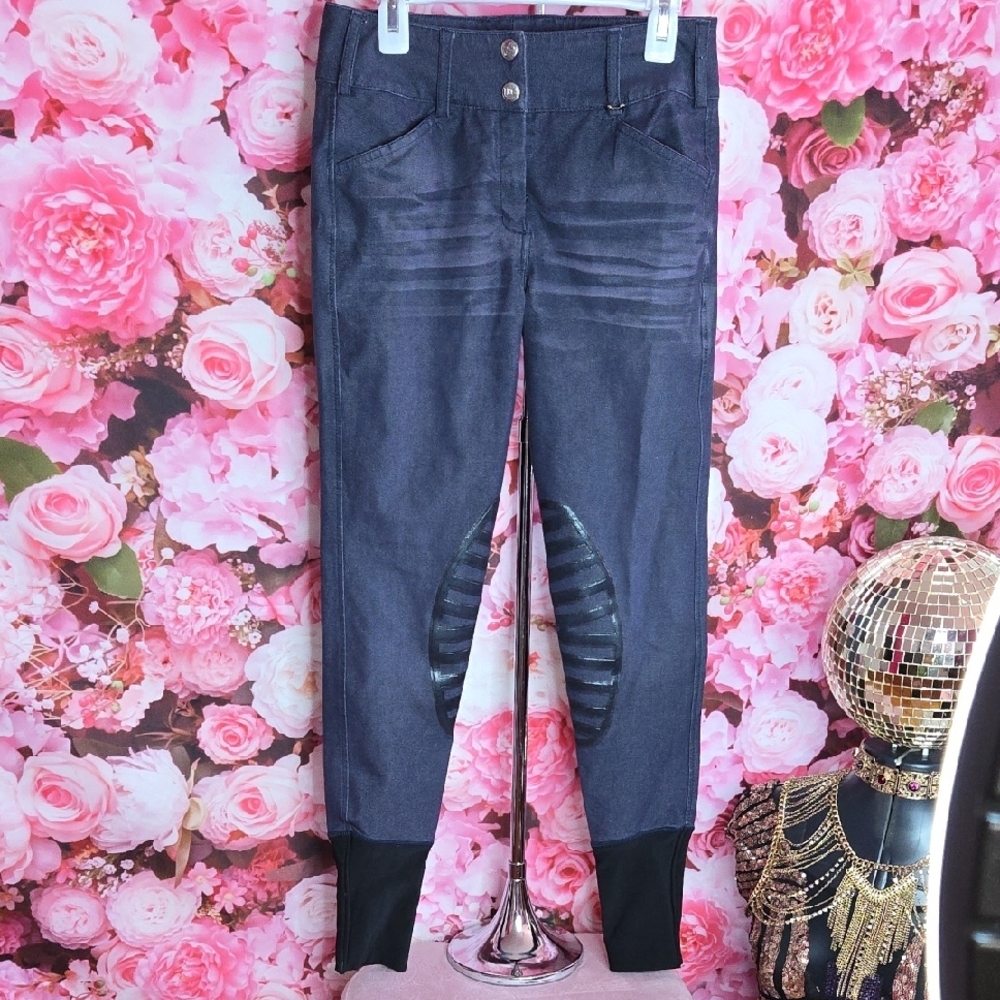 TuffRider Sierra Denim Knee Patch Breeches womens riding Jeans, Size 24